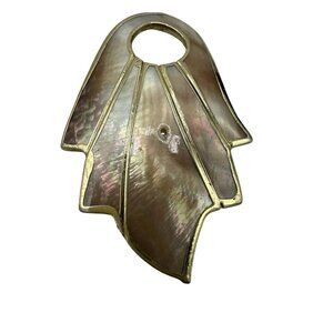 Necklace Pendant Shell Goldtone Abalone 2" Boho Natural Statement